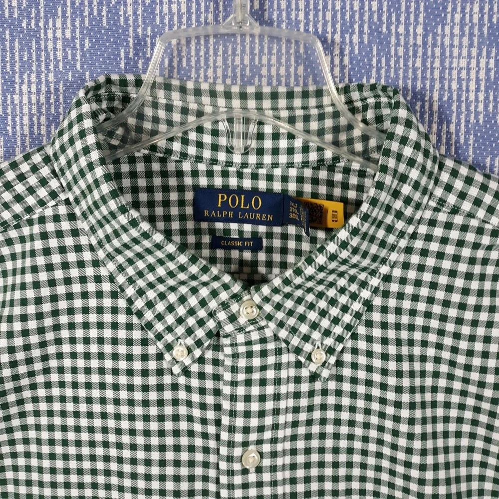 Polo Ralph Lauren Shirt Mens 3XL Tall Classic Fit Pony Green Gingham Plaid